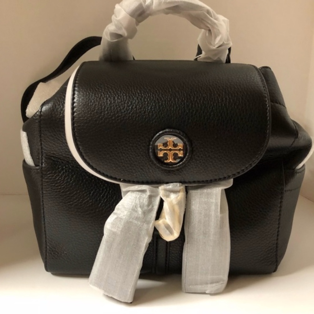 Tory Burch Whipstitch Logo Mini Backpack Black NWT